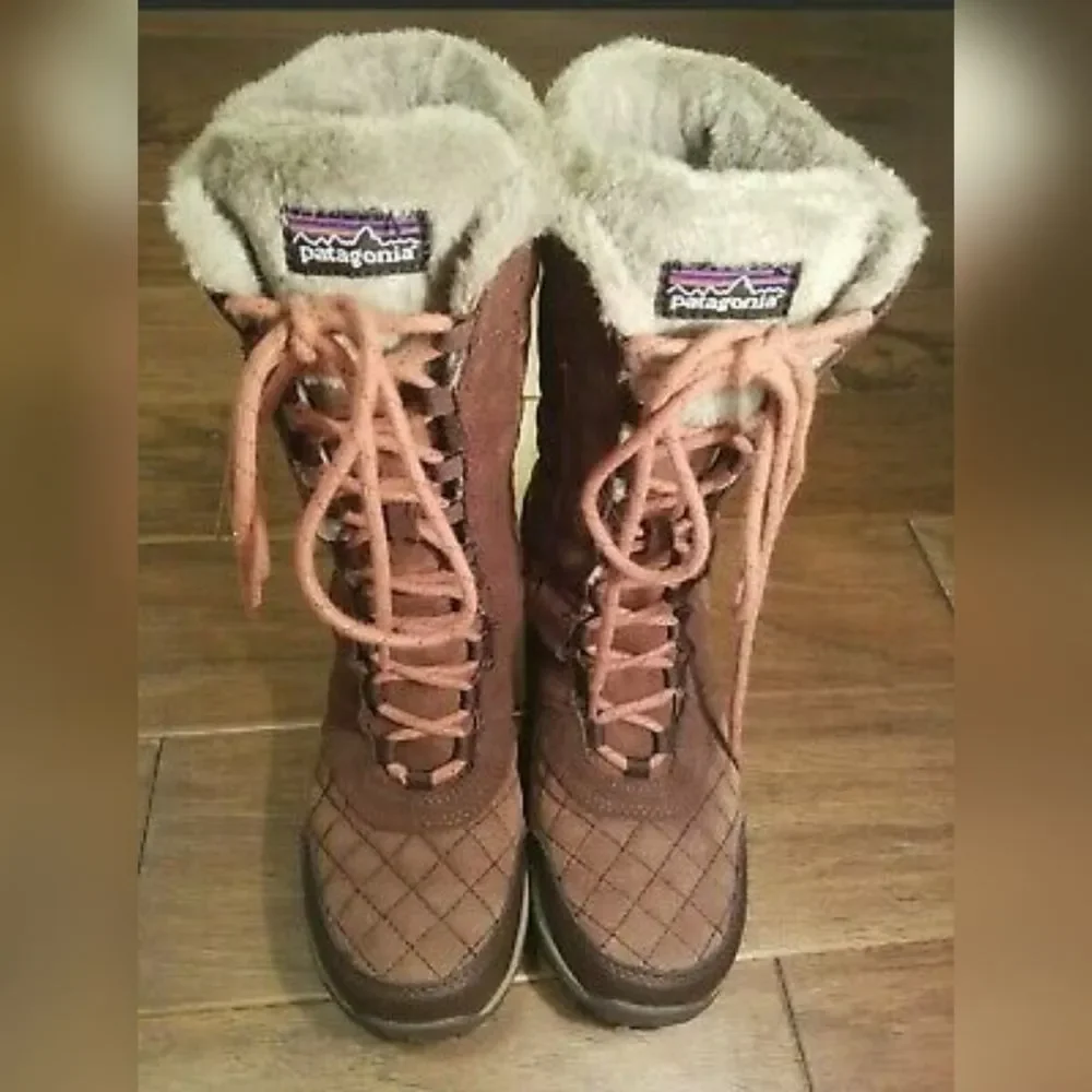 Patagonia Brown Quilted Leather Faux Fur Lined Snow‎ Boots Waterproof